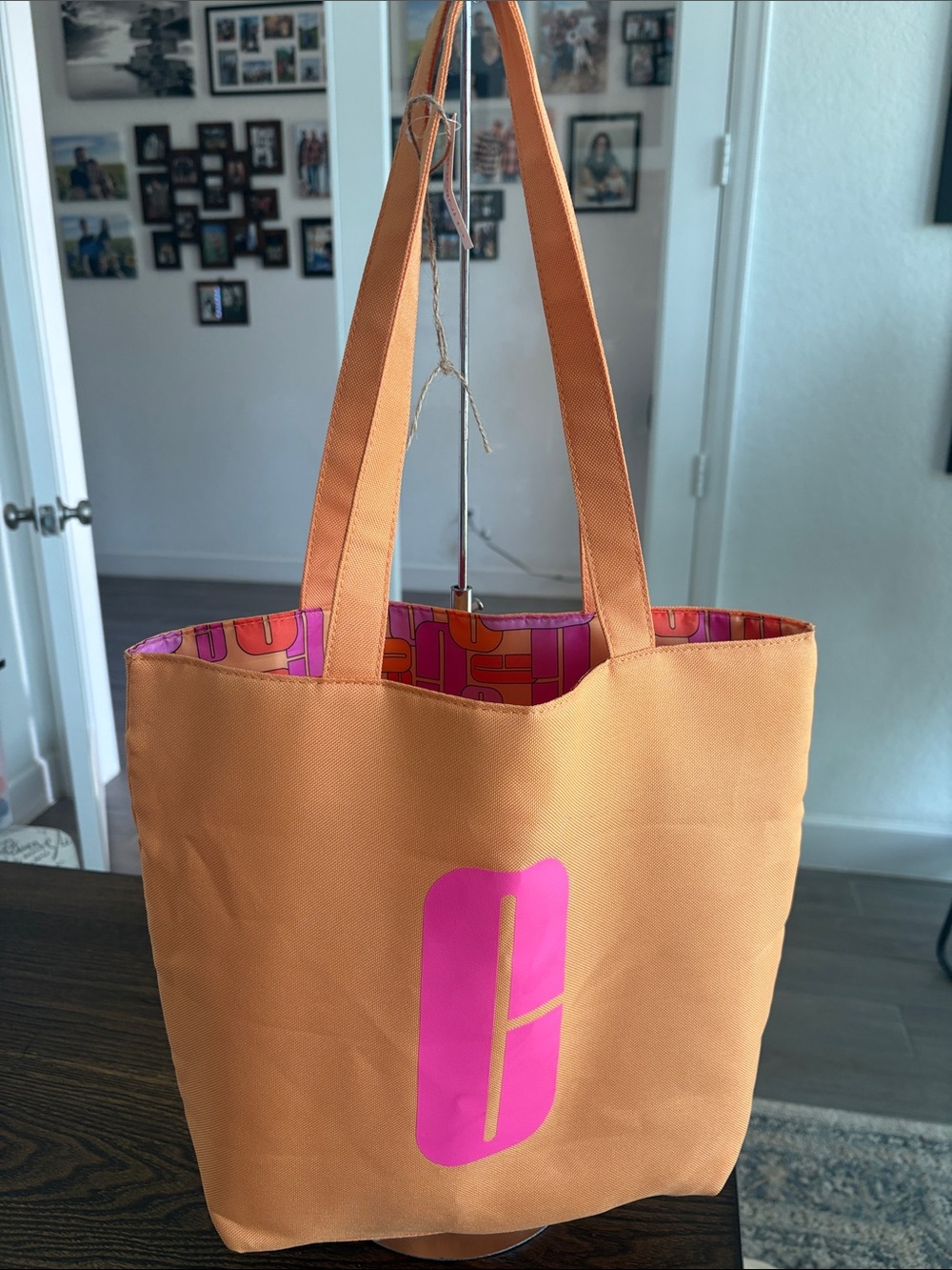 Clinique Orange Canvas Tote with Pink Logo & Lined Interior